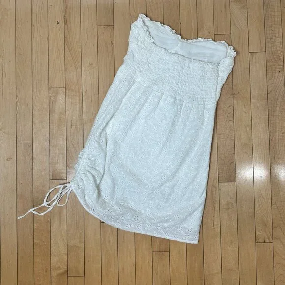 NWT AIYANA City Break Mini Dress White Eyelet Strapless Size Large - Picture 6 of 16